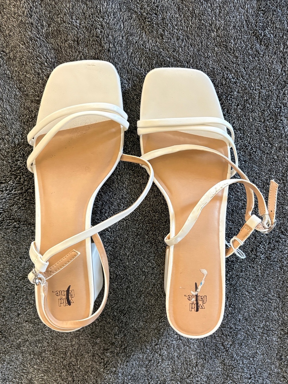 White Strappy Square-Toe Block Heels - Picture 1 of 3